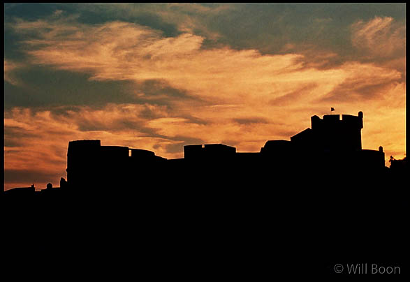 Bright orange colours seen just after the sun sets over the old town dubrovnik