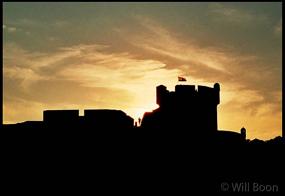 Sun begins to set above the old town, Dubrovnik